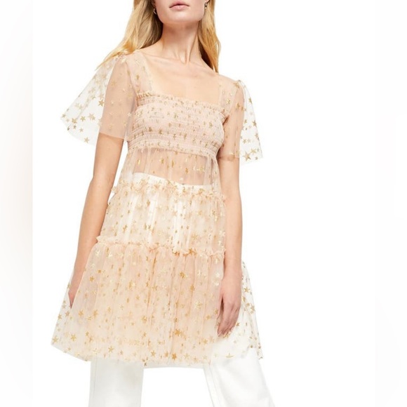 Free People Starbright Dress metallic gold bodice long tunic - Picture 3 of 16